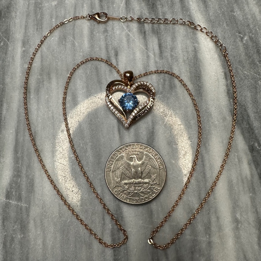 Rose Gold 925 Sterling Silver Blue Heart Necklace I Love You Always and Forever - Picture 2 of 9